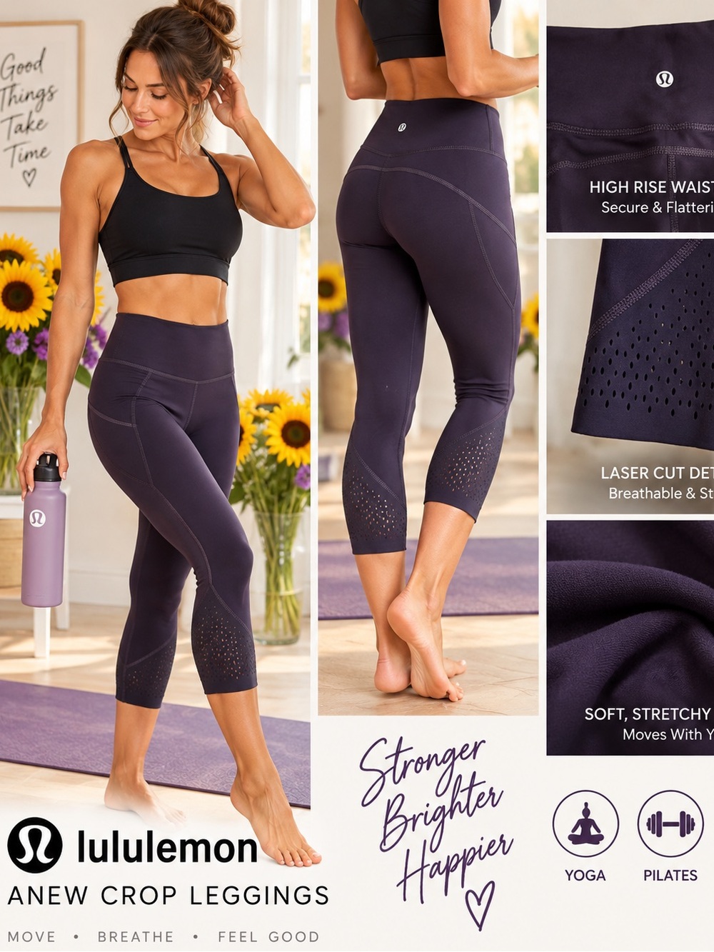 Lululemon Size 6 Anew Crop/Deep Purple High Rise Laser Cut Capri Leggings